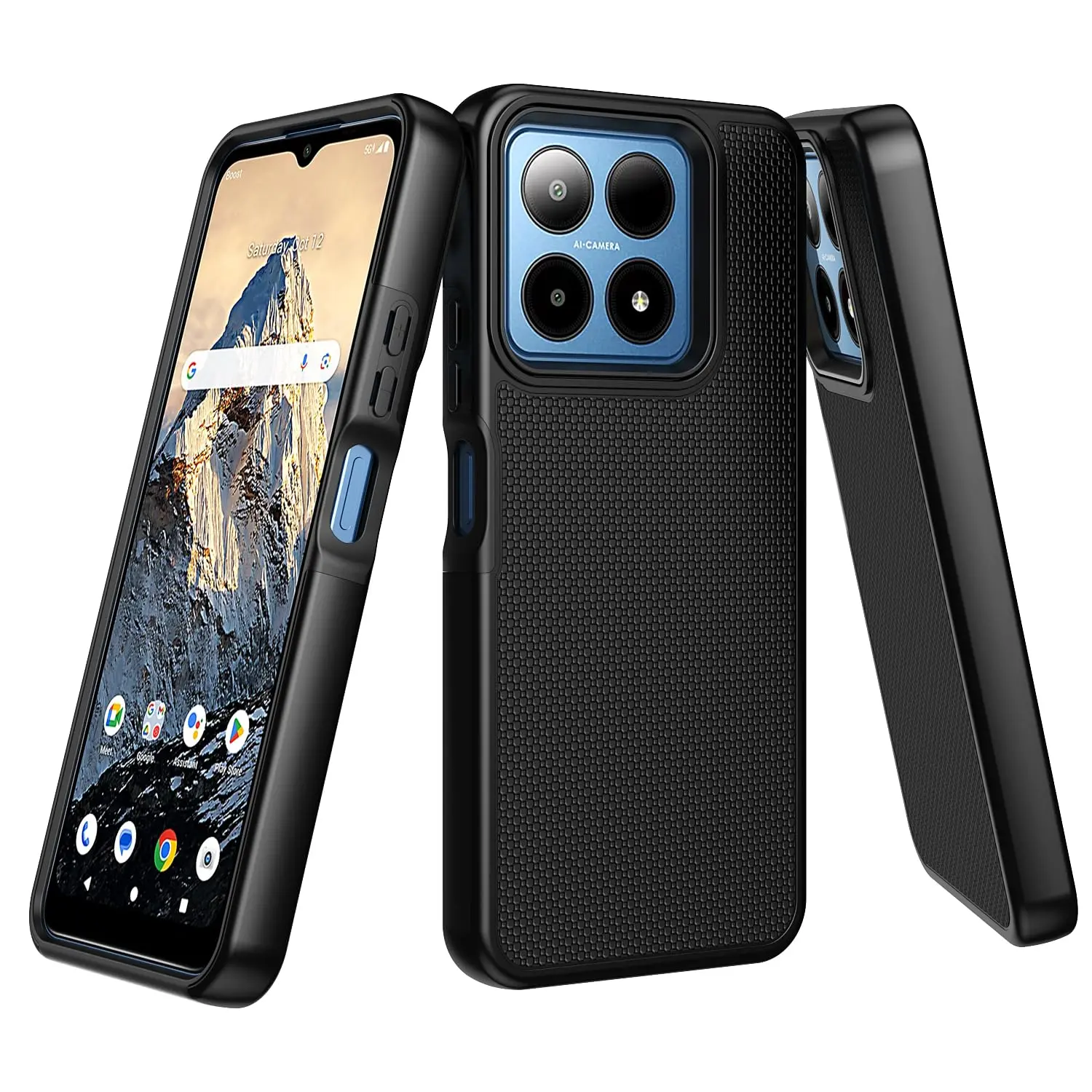 Compatible for Boost Summit 5G Case w/Tempered Glass Screen Protector [Military Grade] Ring Car Mount Kickstand Shockproof Hard Phone Case -