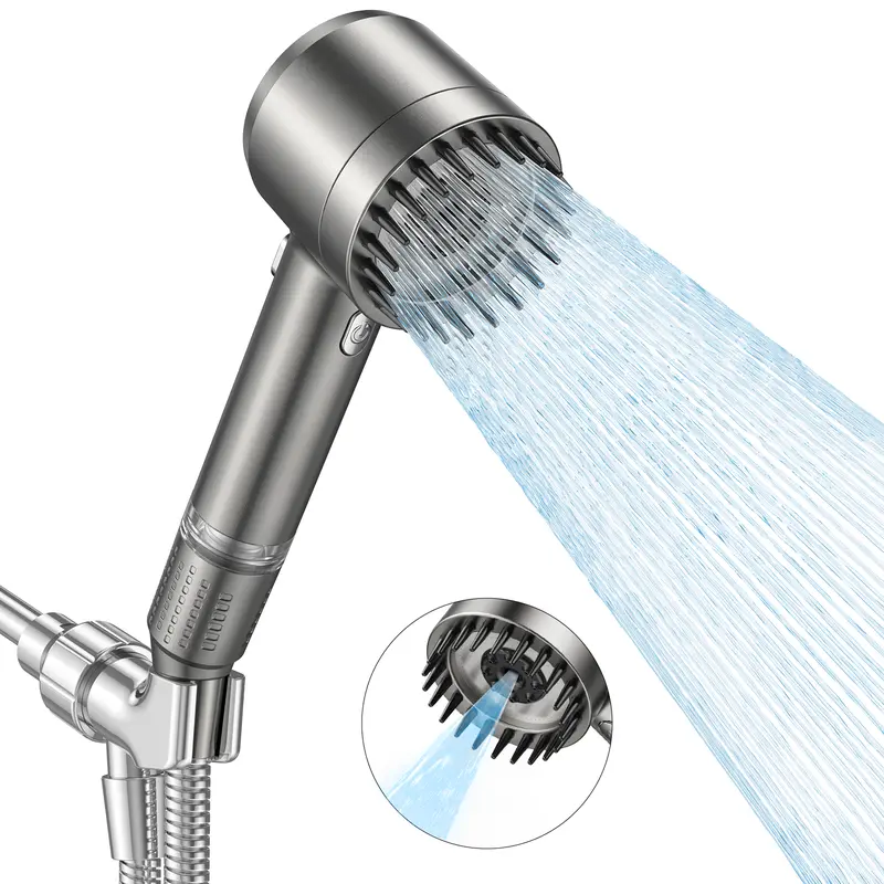 Jomst Handheld Filtered Shower Head with High Pressure Water Stream and 4 Spray Modes, Hard Water Powerful Cleaning, Shower Head with Pet Bath On/Off Switch, Bathroom Shower Set Bathroom Accessories