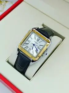 Sandus Tank Series Elegant Square Dial Square Quartz Watch Black Leather Strap Roman Scale Calendar Window Waterproof High End Luxury Business Men's Watch Swiss Craftsmanship Daily Wear Gift Selection