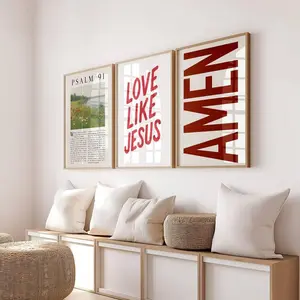 Set of 3 Christian Wall Art Bundle – Colorful Bible Verse Prints, Pink Flower Market Decor, Trendy Gallery Set for Apartment,- POSTER PRINT UNFRAME Decor