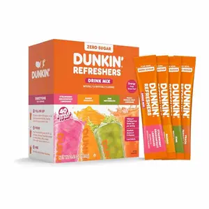 Dunkin’ Refreshers Singles To Go! Powdered drink mix packets, 40 Ct Variety Pack, 40 Single serve Packets per Box (40 servings), Energy from Green Tea, aspartame-free, no synthetic colors, naturally and artificially flavored, just add water