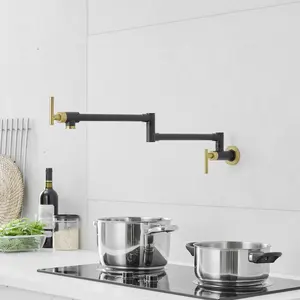 304 stainless steel Wall-Mounted Potfiller modern 360-degree rotating kitchen faucet in Black + Brushed Gold