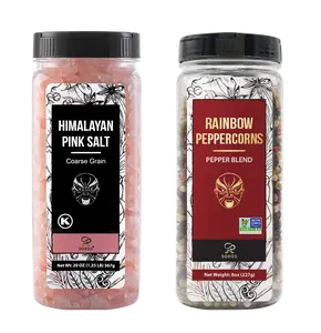 Soeos Himalayan Pink Salt, 18 oz and Rainbow Peppercorn Grinder Refills, 8oz, Kosher Seasoning Set for Cooking Spice Flavor