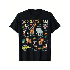 God Says I Am" Zoo Animals Youngsters' T-Shirt - Fun Bible Verse Cotton Tee for Boys & Girls, Soft & Breathable, Short Sleeve Crew Neck with Playful Animal Illustrations, Youngsters'S Daily Apparel |   Biblical Theme Shirt, Animal T Shirt
