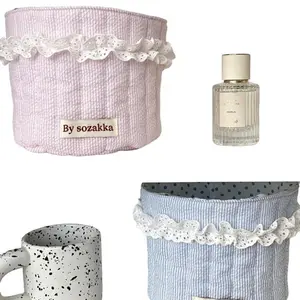 Cute Quilted Makeup Storage Basket, Multifunctional Large Capacity Storage Basket, Desktop Storage Organizer for Home Office, Home Organizers, Vegetable Storage Basket