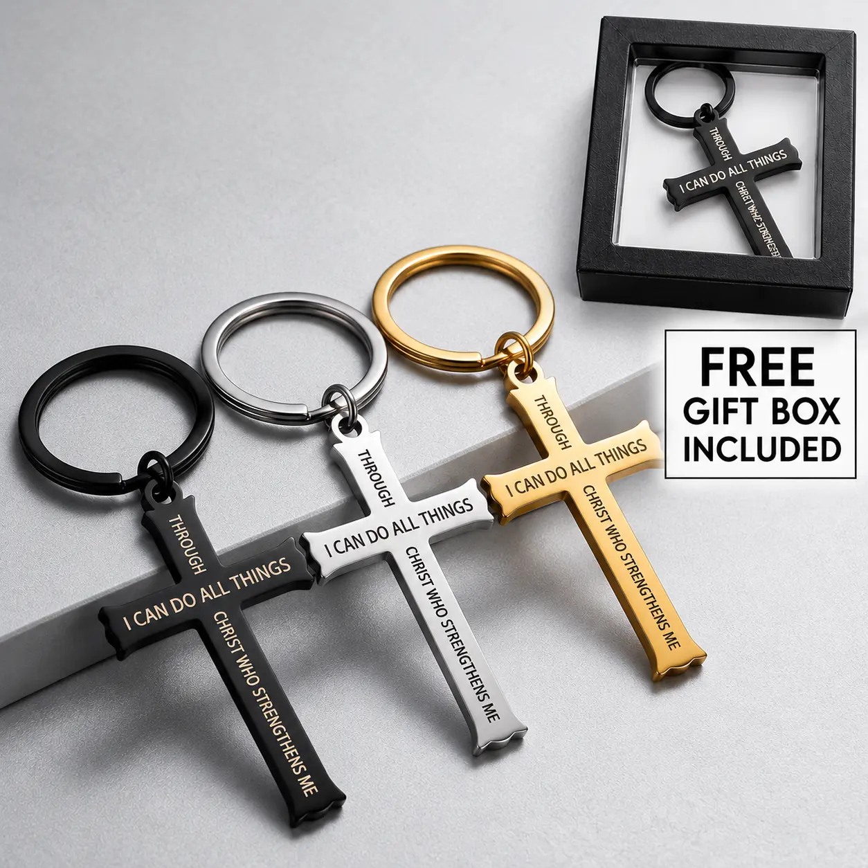 I Can Do All Things Cross Keychain - Christian Faith Gift, Inspirational Bible Verse Keychain for Christmas, Thanksgiving, Birthday
