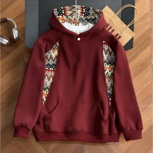 Men's Autumn and Winter Ethnic Style Patchwork Jacket, Trendy High-End Top with Hood, Men's Long Sleeve Hooded Base Shirt, Suitable for Men's Everyday Wear, Outdoor Sports Casual Coat, Soft and Comfortable with Pockets, Perfect as a Gift