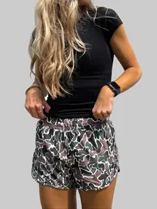 Performance Multicolour Camouflage Print Athletic Shorts for Women High Waist Tummy Control Running Biker Shorts with Security Liner and Side Pockets