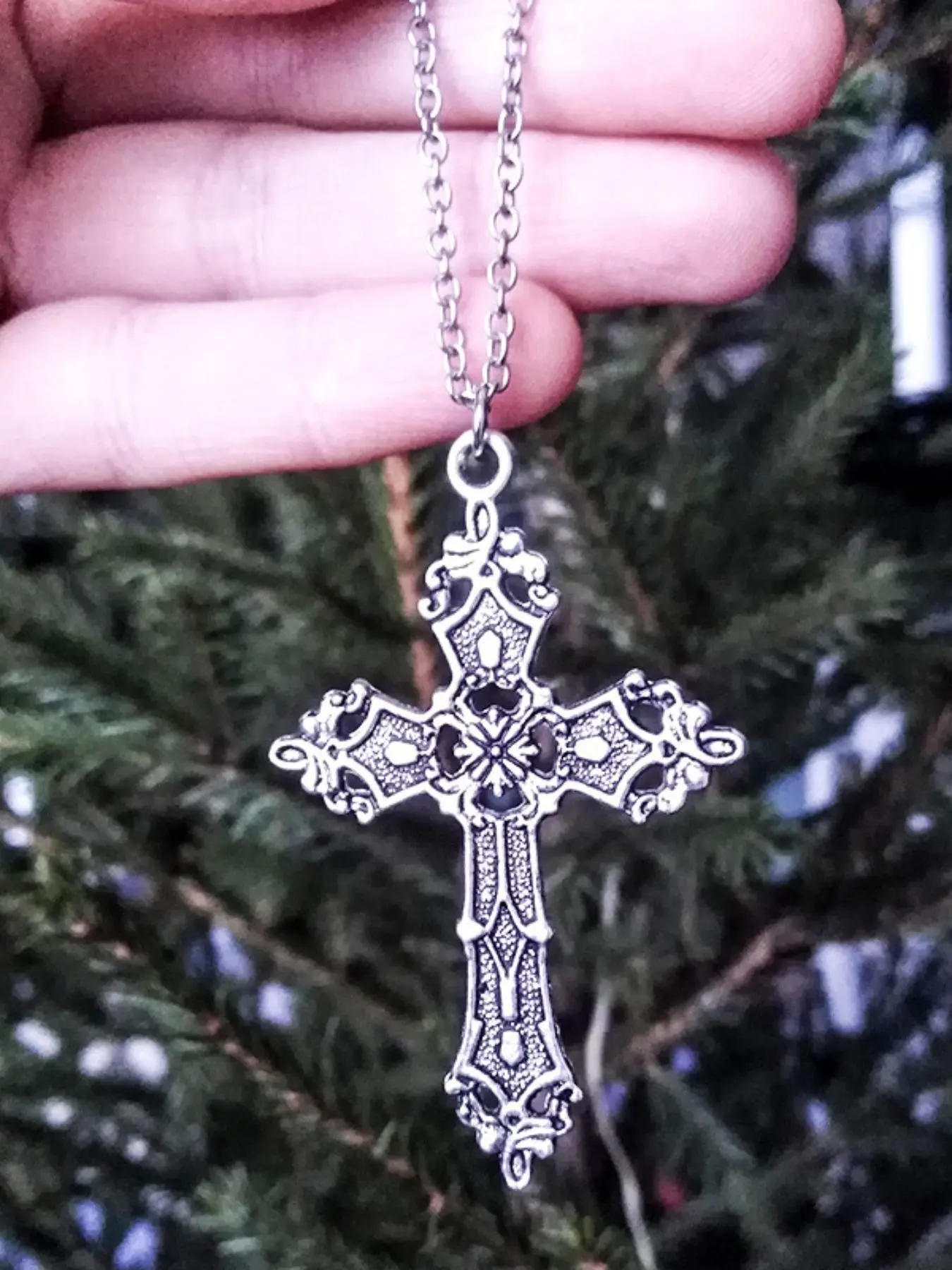 Gothic Punk Baroque Cross Pendant Necklace, Vintage Men's Unisex Party Street Style Chain, Cross Necklaces, Unique Fashion Jewelry Accessories for All Occasions