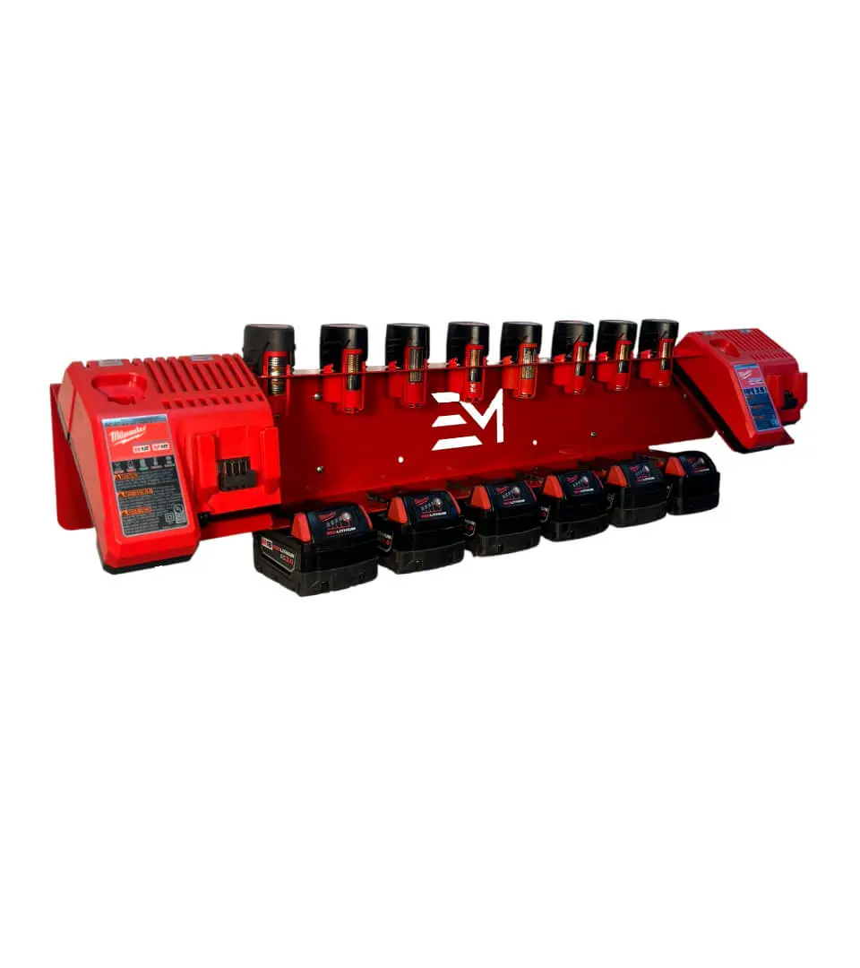 Battery Charger Station with Organizer, Tool Holder & Battery Storage for Easy Use wall - Compatible with Milwaukee 12v,18v Batteries, Tool Holder & Battery Storage Shop Organization Garage Garage Organization