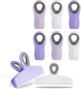 Color Set of Eight Bag Clips, 2 Large Heavy Duty Chip Clip and 6 Refrigerator Magnet Clips for Food Storage with Air Tight Seal Grip for Snack Bags and Food Bags Kitchen Metal