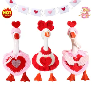 Handmade Knitted Outfit For Desk Goose,7 Inch Mini Magnetic Desk Goose Valentine’s Day Crochet Romantic Clothing Accessories, Heart-Themed Silly Goose Costume Perfect Home Decor Houseworming Gift