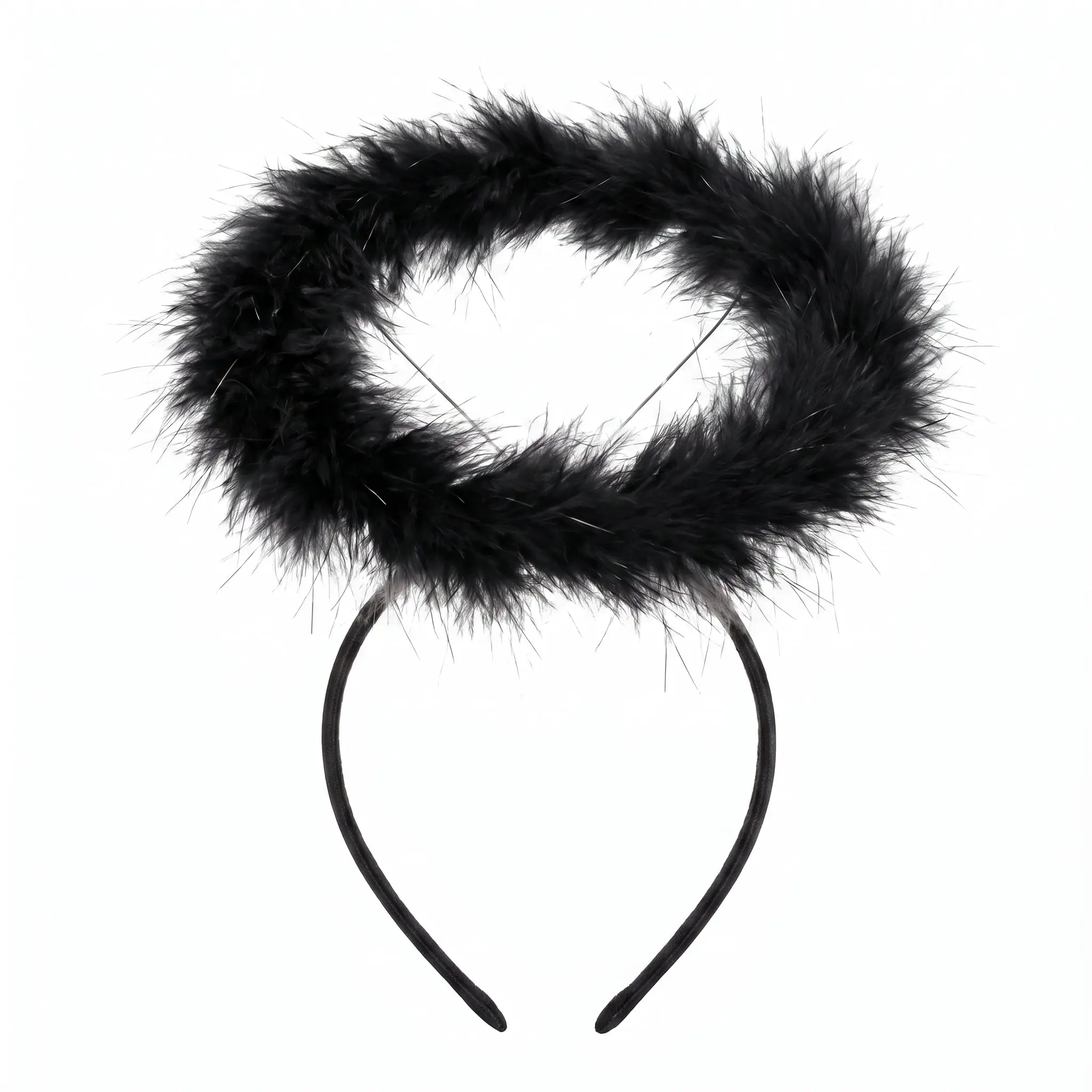 Black Marabou Halo Headband - Dark Angel Halloween Accessory