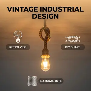 Rustic hemp rope pendant lamp, retro industrial-style single-head hanging ceiling lamp, suitable for kitchen island, restaurant, cafe, bar country-style lighting fixtures - socket compatible with E26 / E27 (bulb not included), two-pack.
