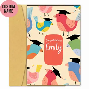Cute Personalized Graduation Card – Colorful Birds Congrats Card (Custom Name)