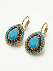 Bohemian Vintage Water Drop Pendant Earrings, Suitable for Daily Wear & Special Occasions, Imitation Turquoise & Synthetic Zircon Jewelry