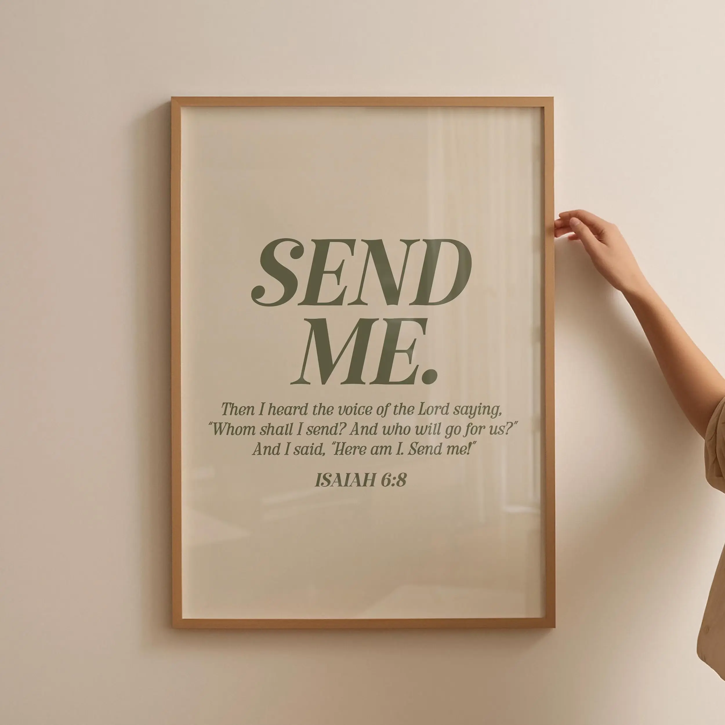 Isaiah 6_8 Bible Verse Poster, Christian Minimalist Wall Art, Scripture Religious Print, Green Decor Christian Girl Dorm Room Gift