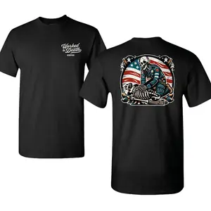 Worked To Death Workman T-Shirt – EMT Paramedic First Responder Graphic Tee Featuring Skeleton Performing CPR With American Flag Design, Heroic First Aid Novelty Gift for Healthcare Workers, Menswear Medium Men's