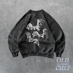 Three Bats Y2k Sweatshirt, Vintage 90s Style Bat Sweater, Retro Gothic Hoodie, Unisex Adult Grunge 2000s Halloween Dark Art Gift