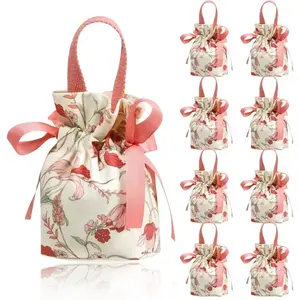10 Piece Floral Drawstring Bags, Jewelry Packaging Pouches, DIY Craft Supplies, Earrings Rings Necklaces Bracelets Storage, Party Gifts