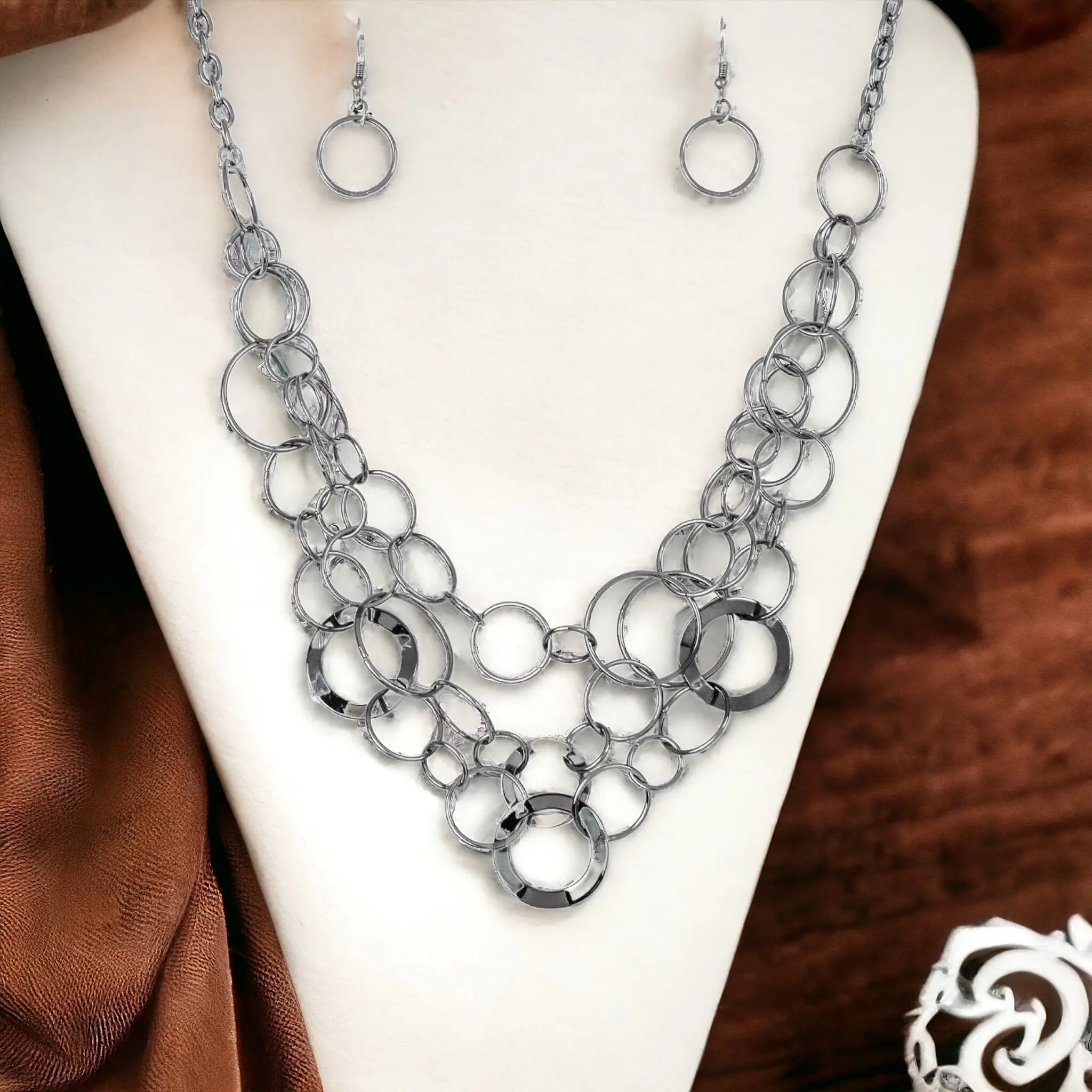 Main Street Mechanics Black Necklace with Round Pendants and Chain Design