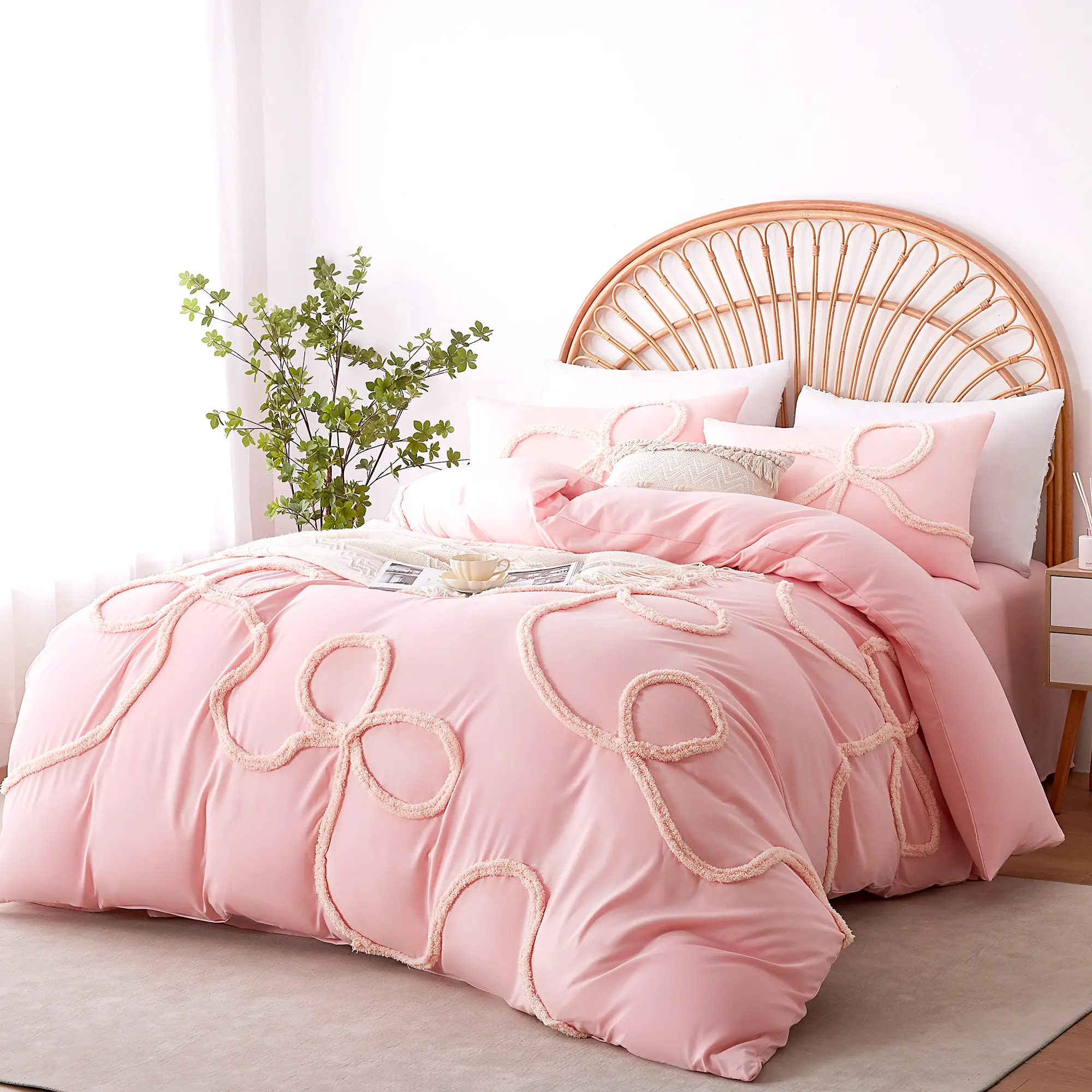 Bow pattern Decorative Duvet Cover Set, Boho Tufted Comforter Sets with Zipper Closure, Including1 Duvet Cover & 1/2 Pillowcase without Filler, Soft Comfortable Bedding Set for Home Bedroom