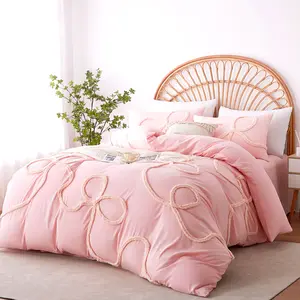 Bow pattern Decorative Duvet Cover Set, Boho Tufted Comforter Sets with Zipper Closure, Including1 Duvet Cover & 1/2 Pillowcase without Filler, Soft Comfortable Bedding Set for Home Bedroom