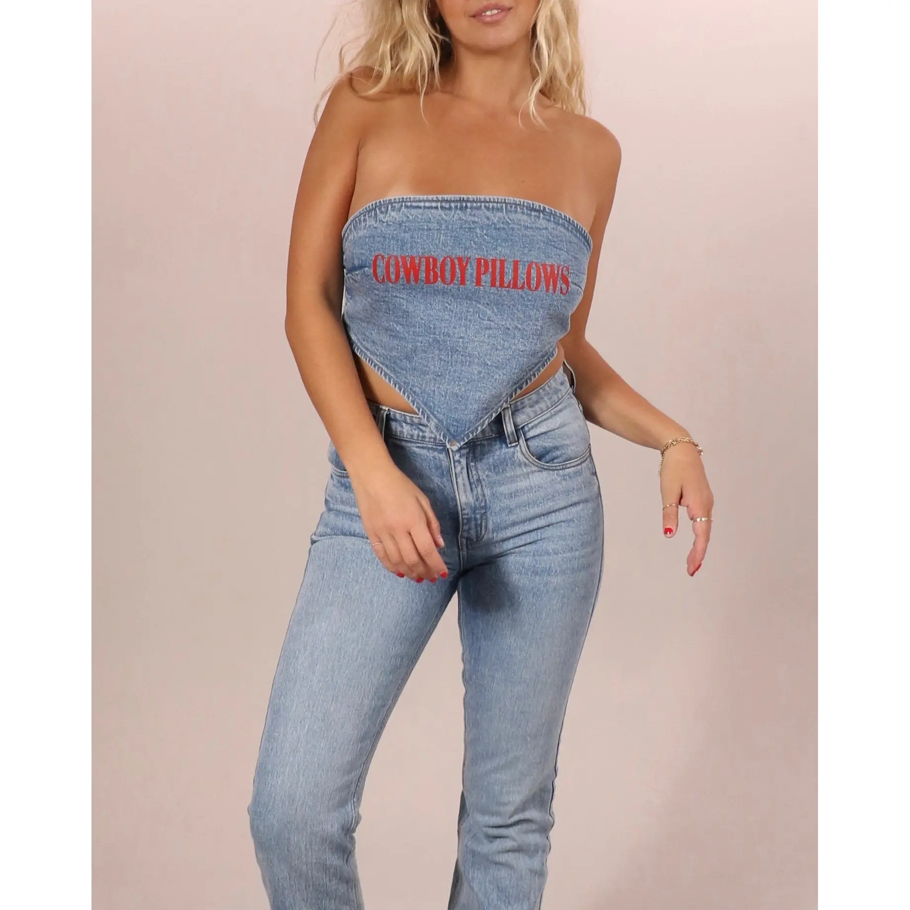 Denim RED Cowboy Pillows Tie Top