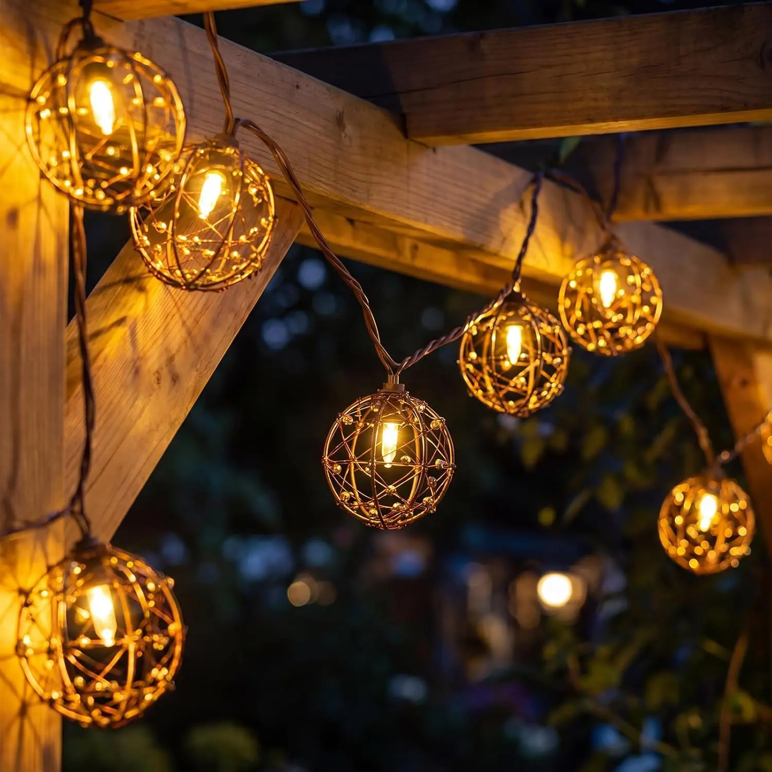 8.5FT Waterproof LED Patio String Lights - 12 Connectable Copper Wire Ball Shape LED Bulb Lights for Yard, Garden, Bistro Parties, Warm White