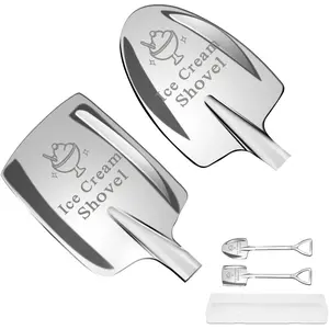 2 Pcs Ice Cream Shovel Set - Premium 304 Stainless Steel Dessert Spoons for Eating Ice Cream, Funny Loving Gift (Birthday/Holiday Gift for Family and Friends), Not Suitable for Hard Ice Cream