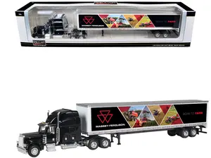Peterbilt 379 Sleeper Cab with Trailer "Massey Ferguson - Born to Farm" Black 1/64 Diecast Model by SpecCast