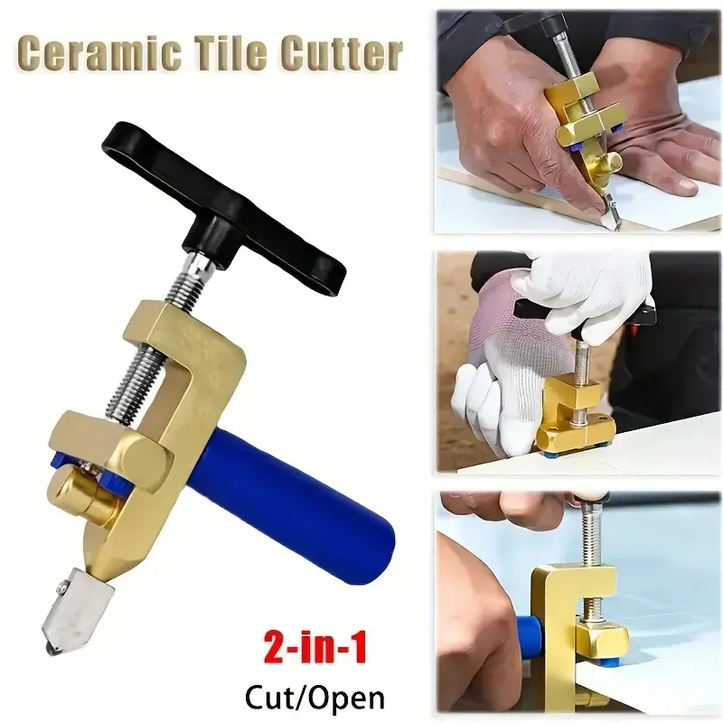 2-in-1 glass and tile cutting tool set with break-off clamp, handheld tile cutter, portable manual cutter, suitable for glazed tiles, mirrors, glass, and ceramic DIY projects