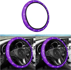 Soft Leather Steering Wheel Cover, 15 Inch Bling Elastic Steering Wheel Protector with Sparkly  Rhinestones, Auto Accessories Universal for SUV, , Van,  (Purple)