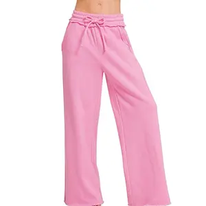 Zenana Fleece Exposed Seam Wide Leg Sweatpants