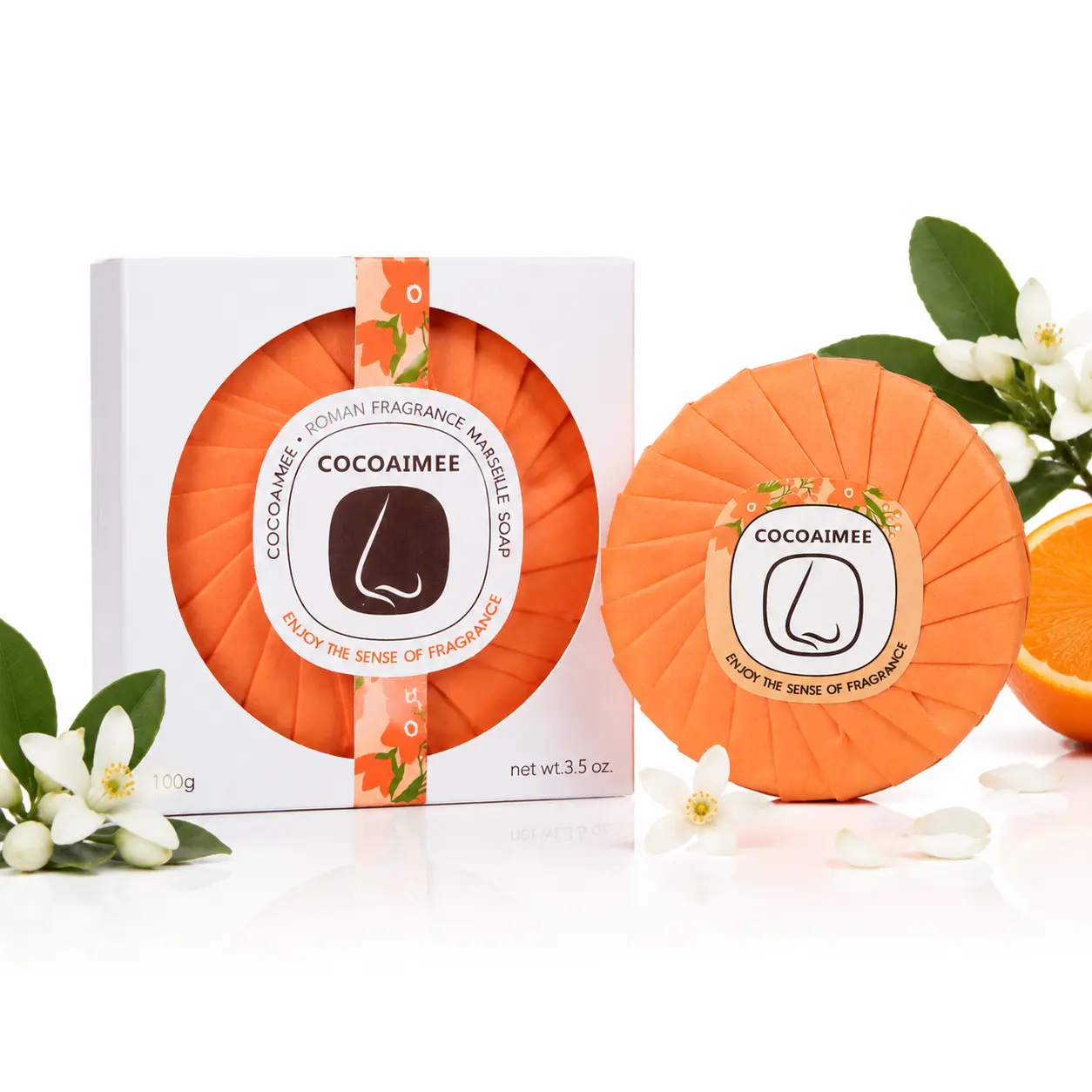 Orange Blossom Plant-Based Bar Soap, 3.5oz Citrus Floral Face & Body Cleanser, PH Balanced, Sensitive Safe, Soothes Brightens Daily Wash