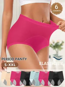 6-Pack High-Waisted Period Panties S-Xxl, High Waist Design, Leakproof Breathable High Stretch Comfort, Multi-Color Safety Pants, Casual All Seasons