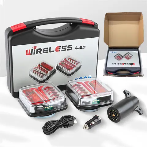 Magnetic Wireless Rechargeable LED Trailer Tail Lights Kit - IP65 Rain-Ready Carlights, 2.4G 100ft Wireless, 1-Min Mount, Semi Truck Towing RV Camper Auxiliary Brake Turn Signal Running Lights