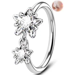 20G  Twist Nose Ring, 316L Stainless Steel Heart or  Zircon Nose Hoop, 8mm Black Nostril  with Dangle Charm, Helix Cartilage Daith Earring for Women