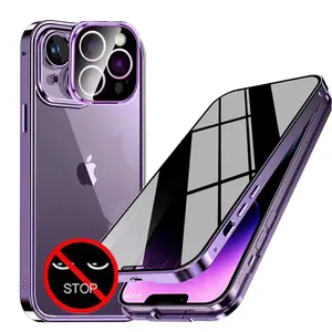 Double Glass Anti-Peep Privacy Magnetic Adsorption Case, Camera Lens Protection Cover, iPhone 16e 15, 14 Pro Max, 16Plus, 16Pro