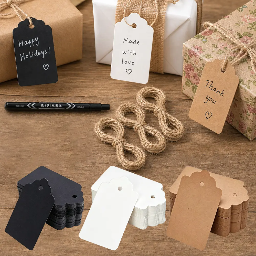 300 Blank Kraft Paper Tags with Bundles of Strings and Pen Durable and Thick for Easy Writing, Suitable for Retail and Service Labels Among Other Uses