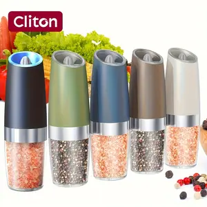 1pc/2pcss CLITON Salt And Pepper Grinder Electric 2pcs, Electric Battery Salt And Pepper Grinder Set, Electric Salt And Pepper Grinder Set, Salt And Pepper Shakers Set, Large Capacity with LED Light, Multiple Style Options, Kitchen Gift