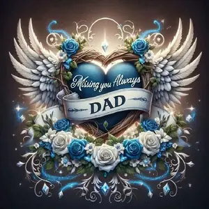 5D Diamond Painting Kit - "Missing You Always Dad" Angel Wings & Blue Rose Heart, Full Round Drill Memorial Rhinestone Art, DIY Embroidery for Remembrance Gift & Home Wall Decor