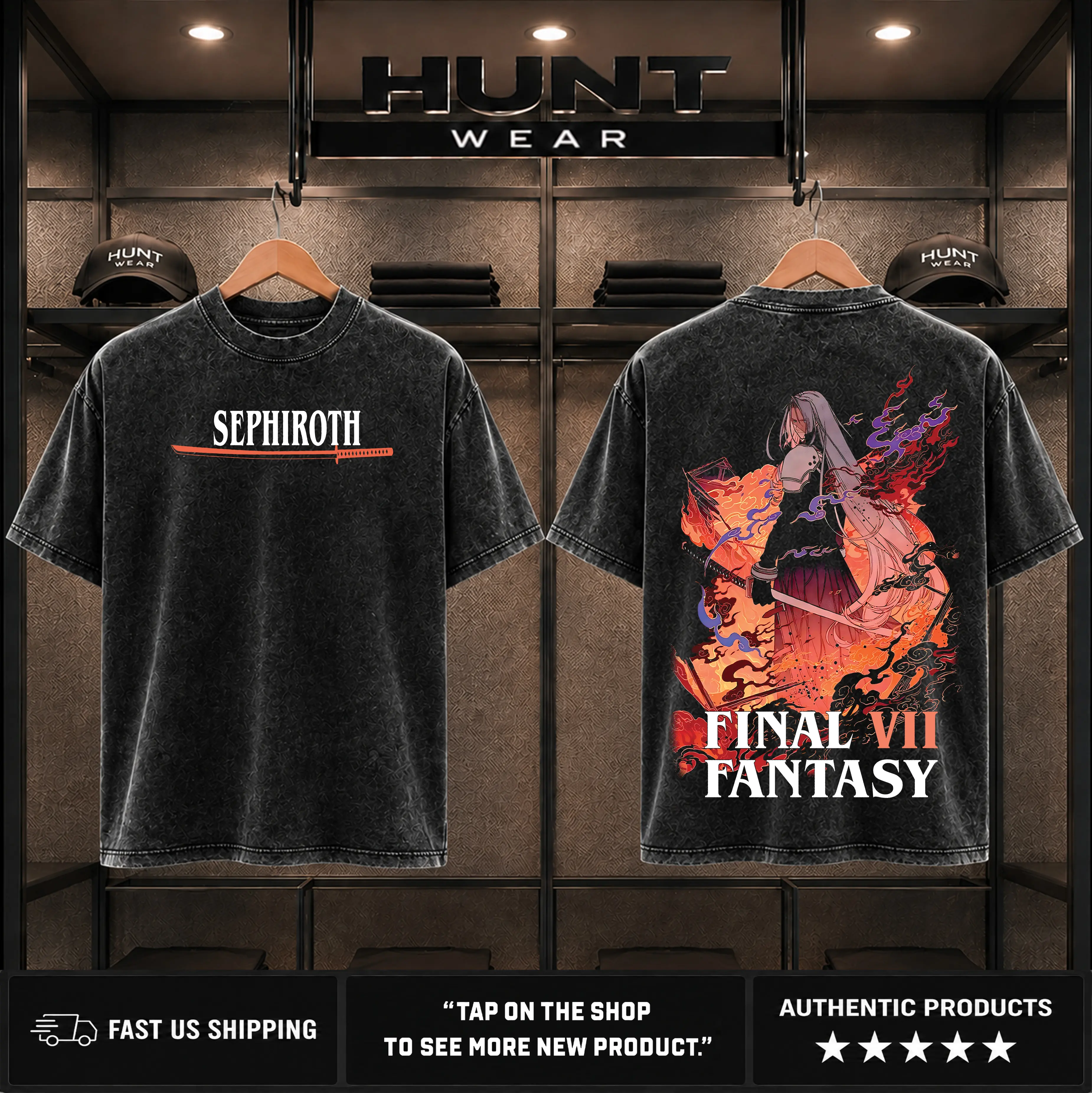 Final Fantasy VII Sephiroth Washed Graphic Tee, Vintage Cotton T-Shirt for Game Fans, Casual Streetwear Menswear, Gamer Gift, Streetwear