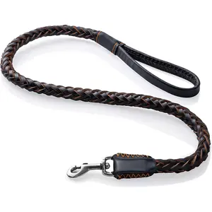 Leather Dog Leash,Durable Cowhide Braided Dog Training Leash for Large and Medium Dogs(3.7ft)
