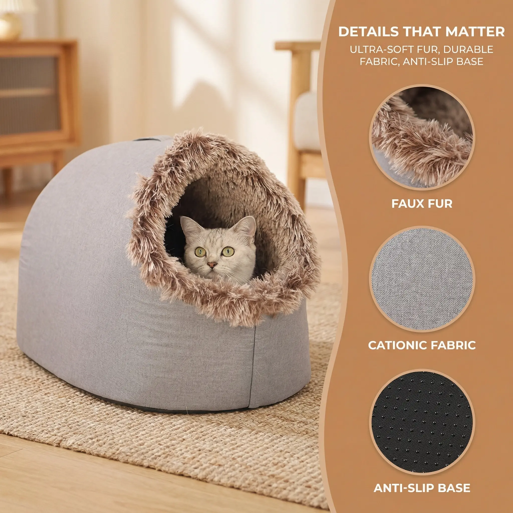 Cozy Enclosed Pet Bed for Cats and Dogs - Portable and Comfortable Plush Pet Nest with Long Fur Lining