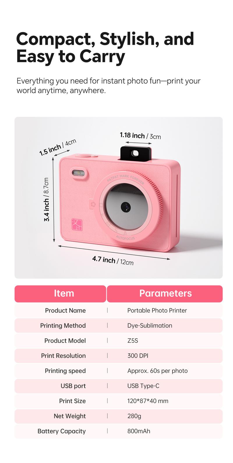 Hanin Z5S Instant Print Camera - Capture Memories in 2x3 Instant Prints, Compact & Lightweight, Perfect for Couples’ Photos, Scrapbooking, and Creating Lasting Moments Together