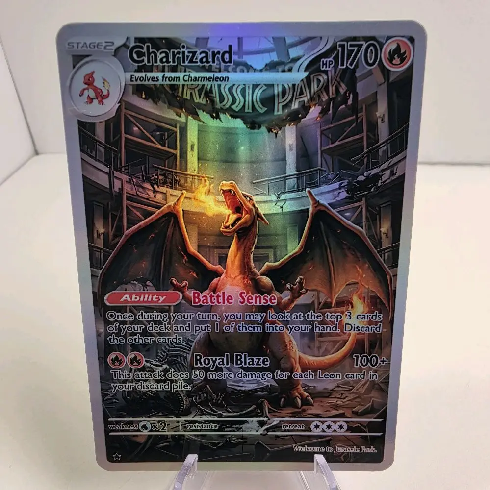 Welcome to Jurassic Park × Charizard Crossover Fan-Art Card Rainbow Holo