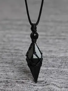 Bohemian Natural Obsidian Pendant Necklace, Unisex Handmade Adjustable Length Necklace, Tarnish Resistant Non-Fade, Exquisite Casual Versatile Jewelry, Perfect Gift for Valentine's Day Mother's Day Father's Day Daily Wear