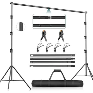 Photo Video Studio 10 x 10Ft Heavy Duty Adjustable Backdrop Stand,Background Support System for Photography with Carry Bag, 6 count Clip Clamps