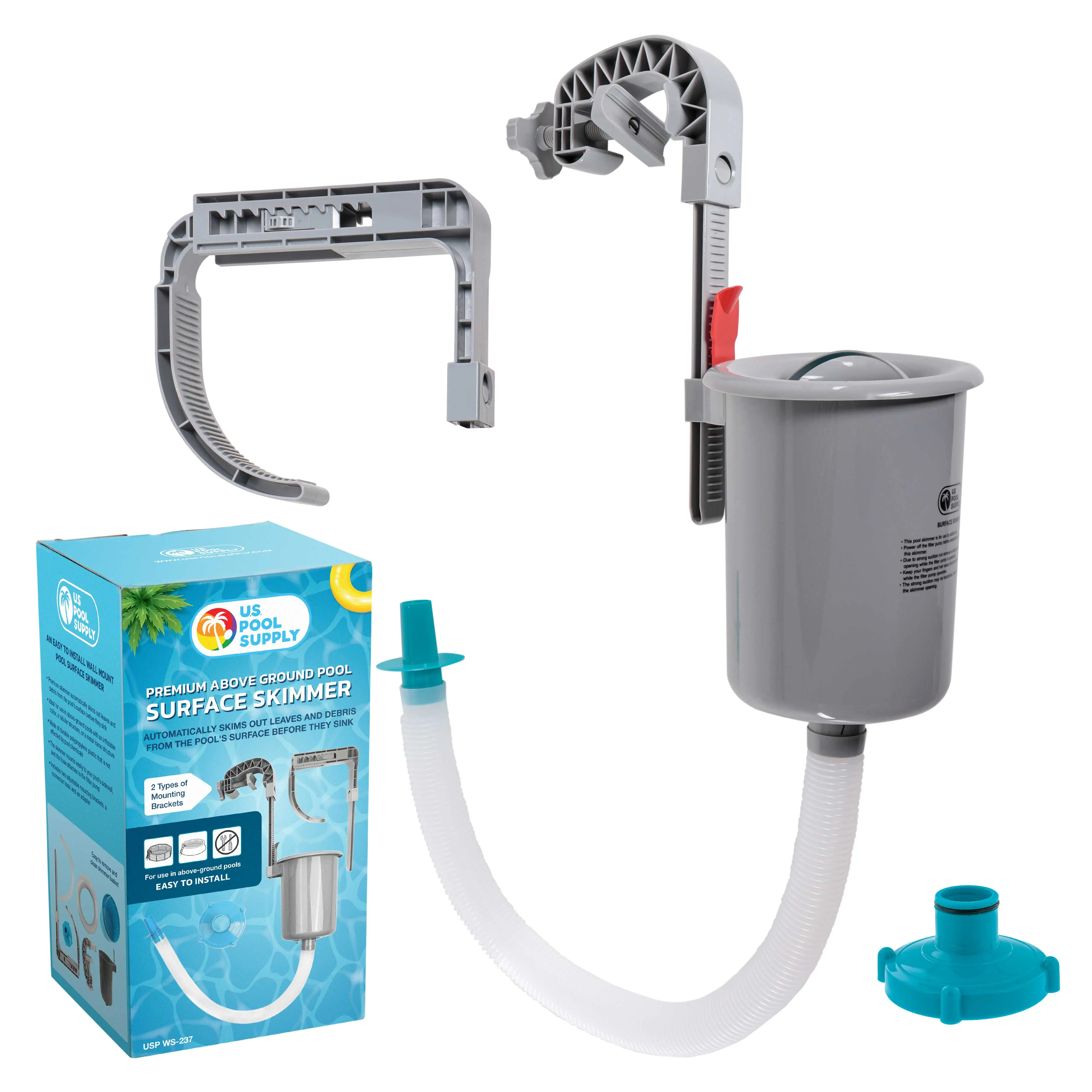Premium Above Ground Pool Surface Skimmer, Wall Mount - Cleans Automatically, Attach to Inflatable Collars, Tubular Metal Frame Pools
